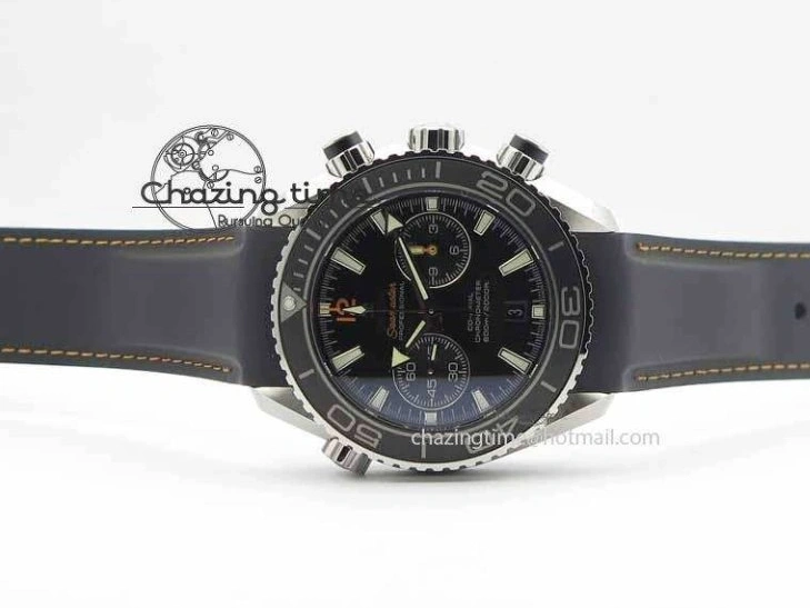 0429 Planet Ocean Master Chrono 45mm SS OM 1:1 Best Edition Black Dial Orange 12 On Rubber Strap A Durable 8169